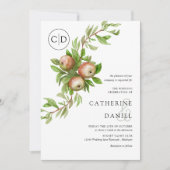 Aquarelläpfel mit Monogramm Hochzeit Einladung (Vorderseite)