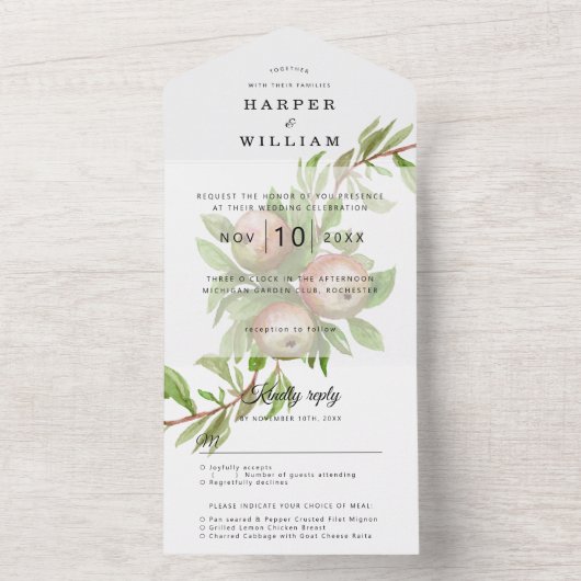 Aquarelläpfel Umschlag Hochzeitssuite All In One Einladung (Innen Boden)