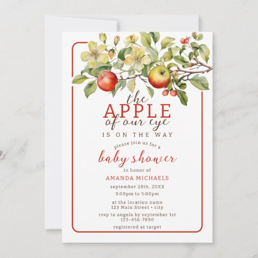 Aquarellappel unserer Eye Fall Baby Dusche Einladung (Vorderseite)