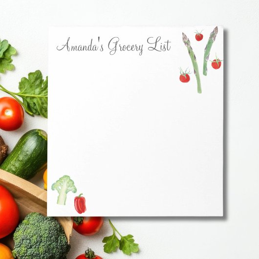 Aquarellassparagus, Broccoli, Tomaten/Paradeiser,  Notizblock