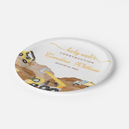 Aquarellbaby im Bau Babydusche Pappteller (Schrägansicht)