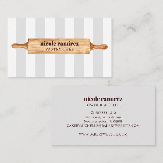 Aquarellbäcker Button Patisserie gestreift Visitenkarte (Vorne/Hinten)