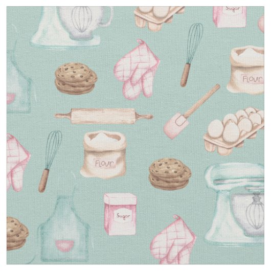 Aquarellbäckerei auf Ebene grün Stoff (Nahaufnahme)
