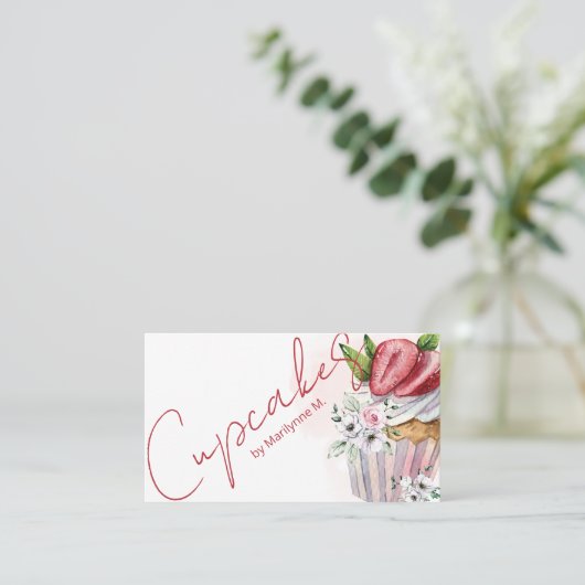 Aquarellbäckerei Cupcakes Business Card Visitenkarte (Stehend Vorderseite)