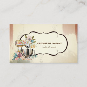 Aquarellbäckerei Konditorei Floral Retro Mixer Visitenkarte