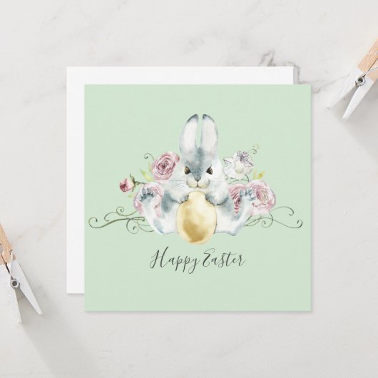 Aquarellbad Bunny & Blume Ostern Karte (Vorderseite/Rückseite Beispiel)