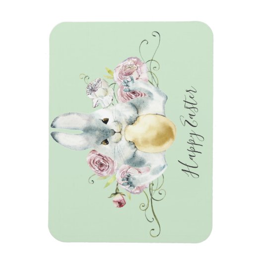 Aquarellbad Bunny & Blume Ostern Magnet (Vertikal)