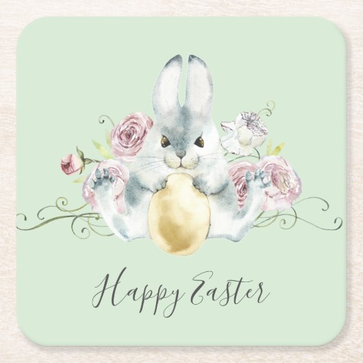 Aquarellbad Bunny & Blume Ostern Rechteckiger Pappuntersetzer (Vorderseite)