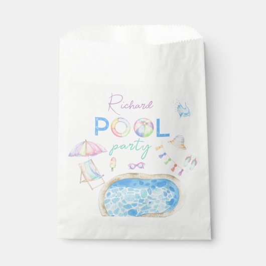 Aquarellbad Geburtstagsparty Pool Geschenktütchen (Vorderseite)