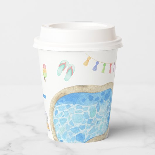 Aquarellbad Geburtstagsparty Pool Pappbecher (Rückseite)