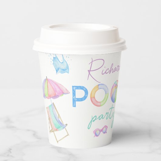 Aquarellbad Geburtstagsparty Pool Pappbecher (Vorderseite)