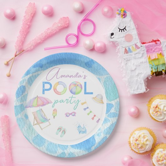 Aquarellbad Geburtstagsparty Pool Pappteller (Party)