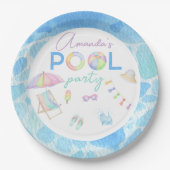 Aquarellbad Geburtstagsparty Pool Pappteller (Vorderseite)
