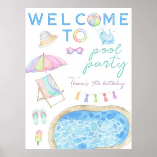 Aquarellbad Party Geburtstag Willkommen Poster (Vorne)