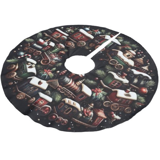 Aquarellbahn auf Schwarzen Weihnachten Polyester Weihnachtsbaumdecke (Schrägansicht)