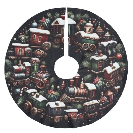 Aquarellbahn auf Schwarzen Weihnachten Polyester Weihnachtsbaumdecke (Vorderseite)