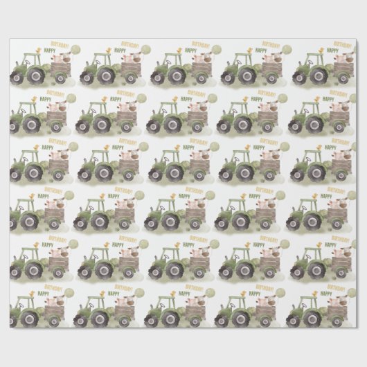 Aquarellbahn Bauernhof 1. Geburtstag Geschenkpapier (Flach)