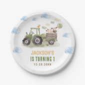 Aquarellbahn Bauernhof 1. Geburtstag Pappteller (Vorderseite)