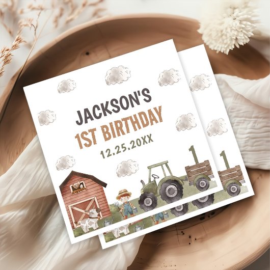 Aquarellbahn Bauernhof 1. Geburtstag Serviette