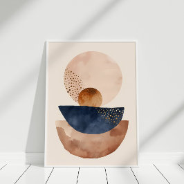 Aquarellbahn Navy Terracotta Abstrakte Formen Poster
