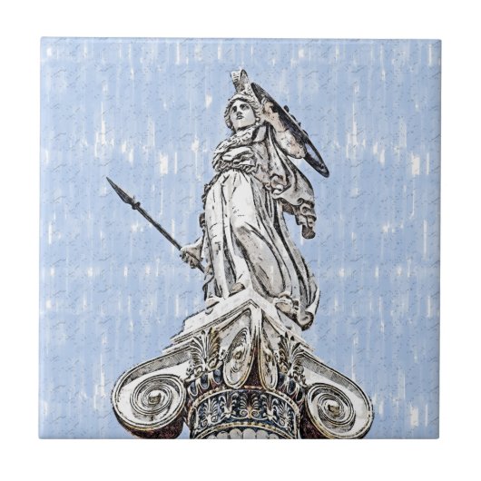 Aquarellbahn Statue Athena Keramik Tile Fliese (Vorderseite)