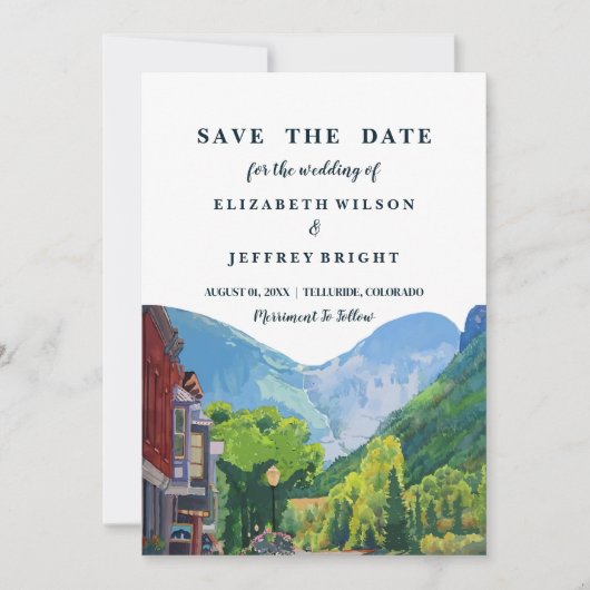 Aquarellbahn Telluride Colorado Save the Date in Einladung (Vorderseite)