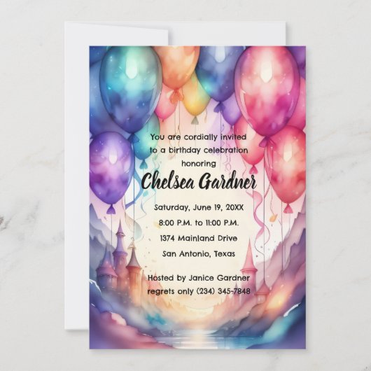 Aquarellbahn zum Geburtstag Löwen Burg Einladung (Vorderseite)