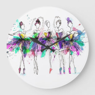 Aquarellballerinas: Illustration des hellen Tanzes Große Wanduhr