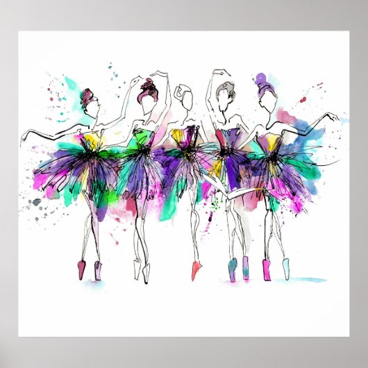 Aquarellballerinas: Illustration des hellen Tanzes Poster (Vorne)