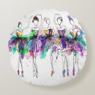 Aquarellballerinas: Illustration des hellen Tanzes Rundes Kissen