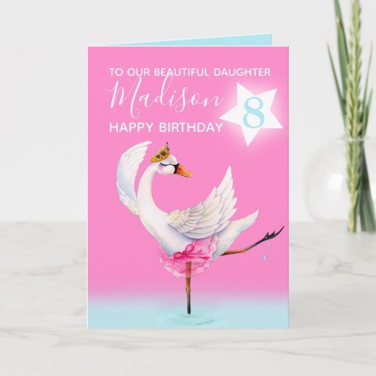 Aquarellballet Schwänzerin Tochter 8. Geburtstag Karte (Vorderseite)