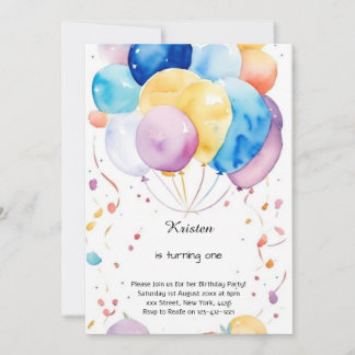 Aquarellballon 1. Geburtstag Einladung