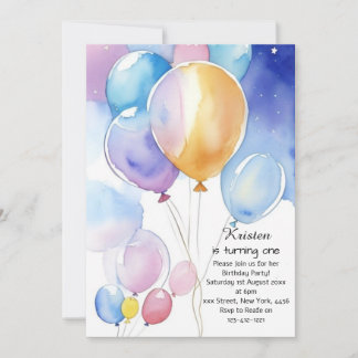 Aquarellballon 1. Geburtstag Einladung