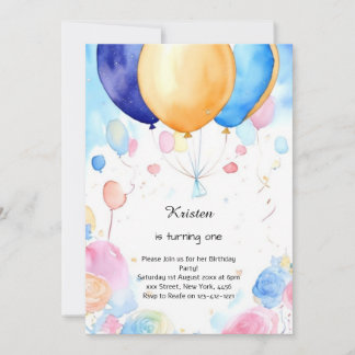 Aquarellballon 1. Geburtstag Einladung