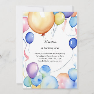 Aquarellballon 1. Geburtstag Einladung