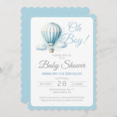 Aquarellballon & Bear Oh Boy Baby Dusche Einladung (Vorne/Hinten)