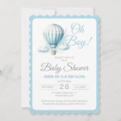 Aquarellballon & Bear Oh Boy Baby Dusche Einladung (Vorderseite)
