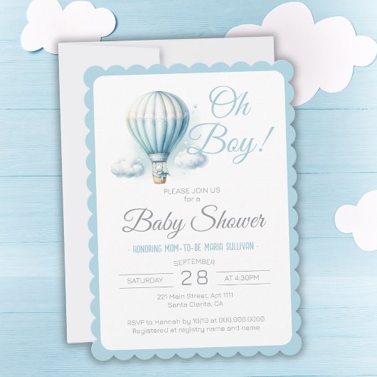 Aquarellballon & Bear Oh Boy Baby Dusche Einladung