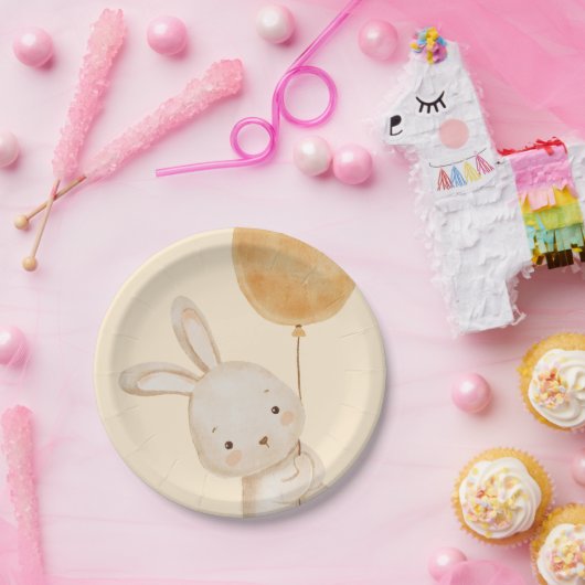 Aquarellballon Bunny Baby Dusche Papier Teller (Party)