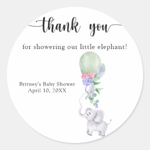 Aquarellballon & Elefant Vielen Dank Runder Aufkleber