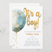 Aquarellballon Es ist eine Baby-Dusche Einladung (Vorne/Hinten)