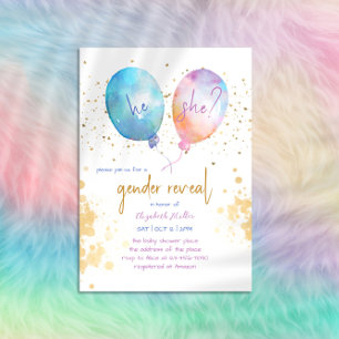 Aquarellballon Pink Blue Glitzer Gender Reveal Einladung