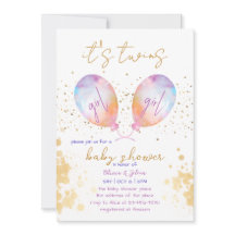 Aquarellballon Pink Twin Girl Babydusche