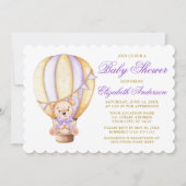 Aquarellballon Teddy Bear Lila Babydusche Einladung (Vorderseite)