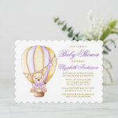 Aquarellballon Teddy Bear Lila Babydusche Einladung (Stehend Vorderseite)