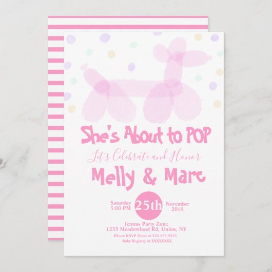 Aquarellballon Tiere Confetti Babydusche Einladung (Vorne/Hinten)