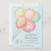 Aquarellballons auf Blue Birthday Einladungen (Vorderseite)