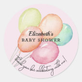 Aquarellballons auf der Pink Baby Dusche Runder Aufkleber (Vorderseite)