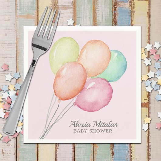 Aquarellballons auf der Pink Baby Dusche Serviette