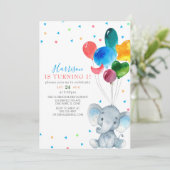 Aquarellballons Blue Elephant 1. Geburtstag Einladung (Stehend Vorderseite)